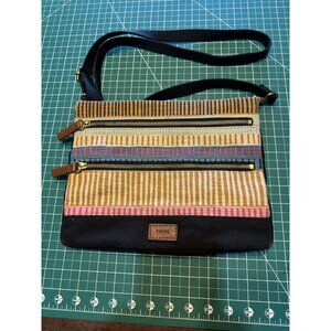 Fossil Striped Crossbody Bag With Multi-Zipper Compartments & Adjustable Strap
